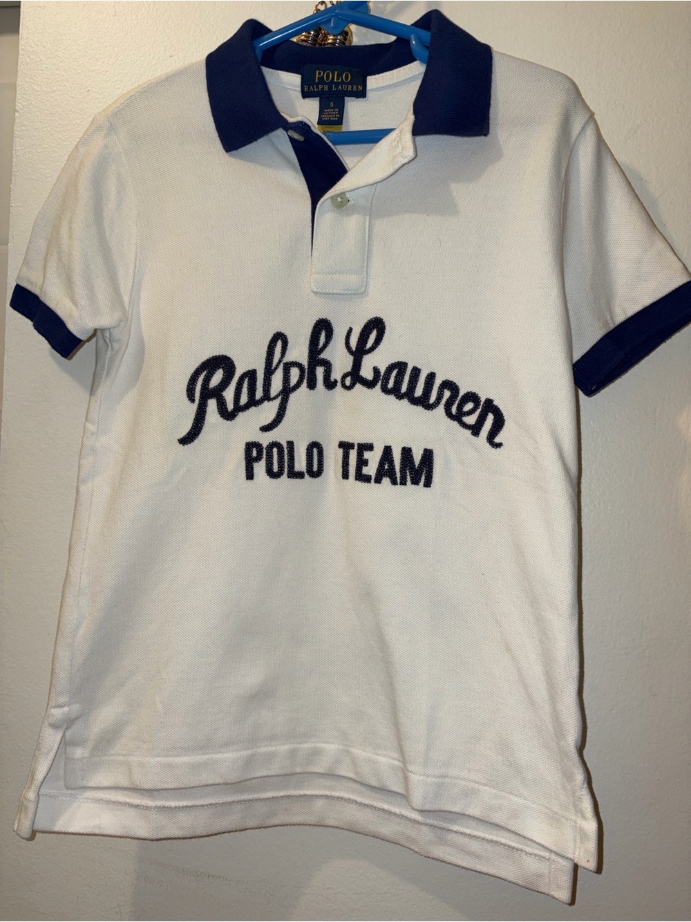 Ralph Lauren White Polo with Navy Trim & Embroidered Polo Team